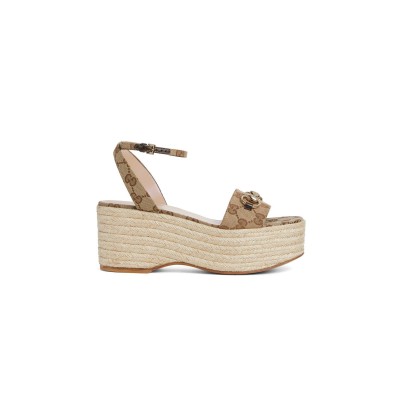 GUCCI LADY HORSEBIT GG PLATFORM ESPADRILLE SANDALS 816692
